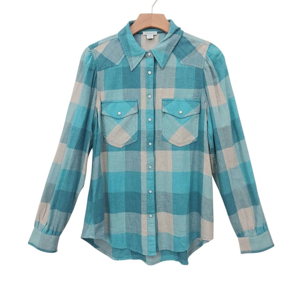 Sundance Womens Medium Green Shirt Plaid Western Snap Button Long Sleeve Casual